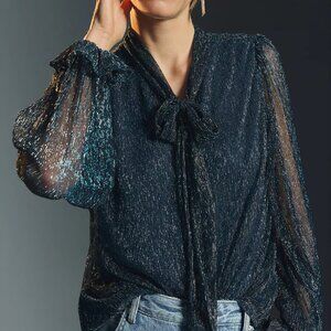 Anthropologie The Odells Tie-Neck Sparkle Blouse Womens Size Large
